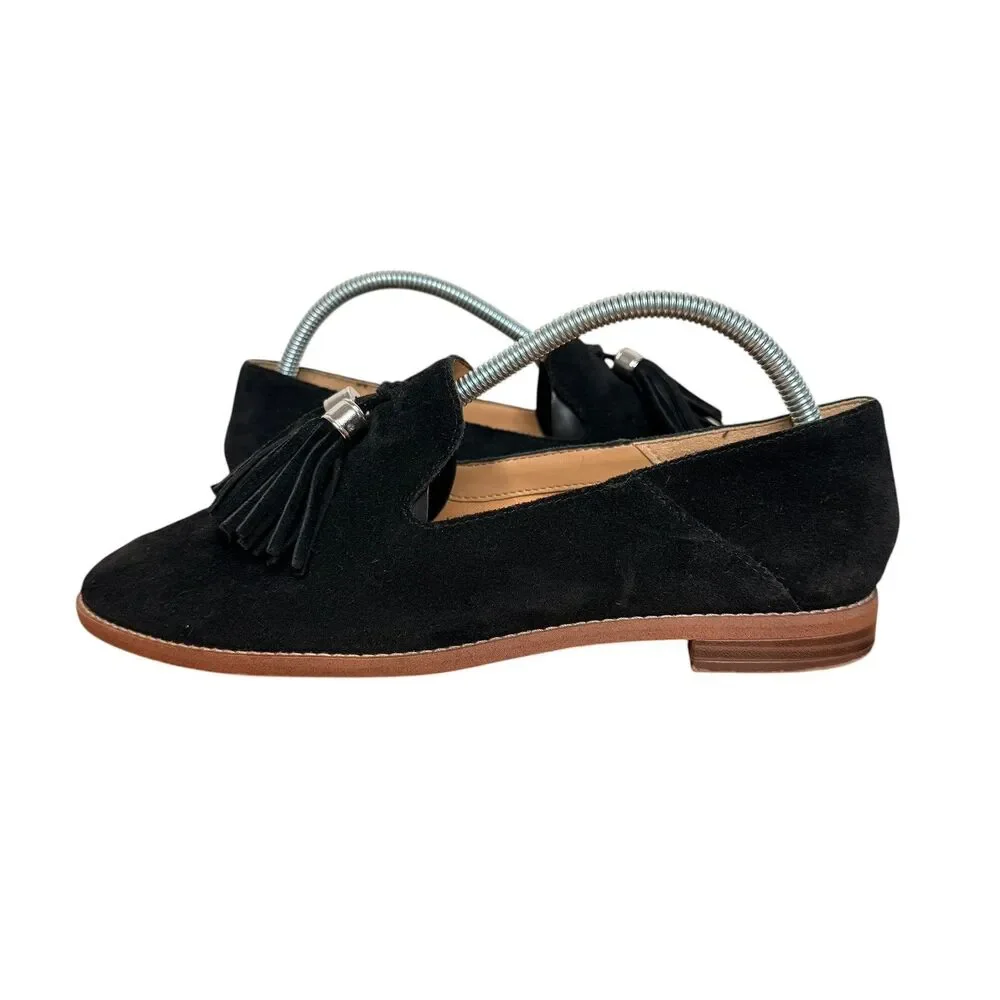 Franco Sarto Hadden Loafers Size 9.5 Leather Suede Black Tassels Neutral Preppy